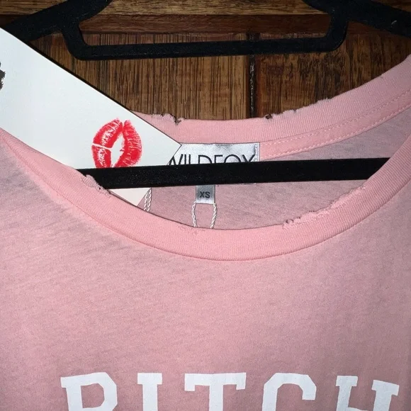 NWT Wildfox B!tch Short Sleeve Distressed Tee in Pink Size XS - Picture 3 of 4